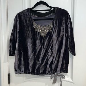 Velvet gray top with rhinestone embellished detail (s)